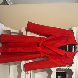 Zara Red Trench Coat with Wide Collar and Matching Belt